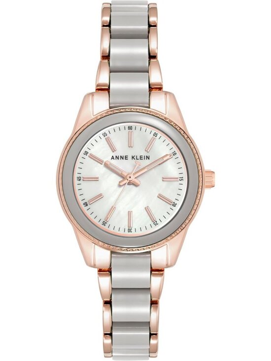 Anne Klein Women\'s Rose Gold Grey Analog Quartz Resin Bracelet Luxury Watch